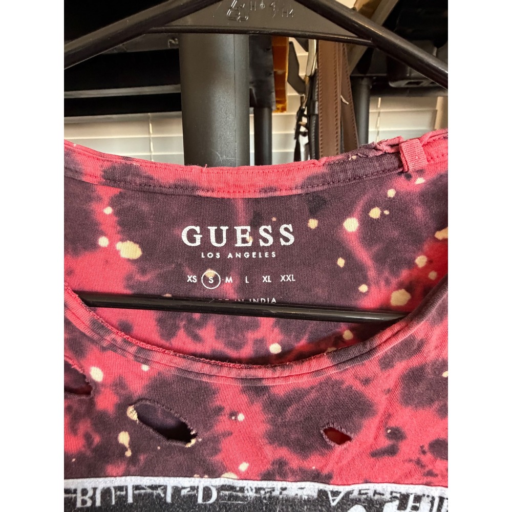 Guess Los Angeles Obscenely Loud Distressed Bleach Wash T-Shirt Mens Small Red - Picture 4 of 4